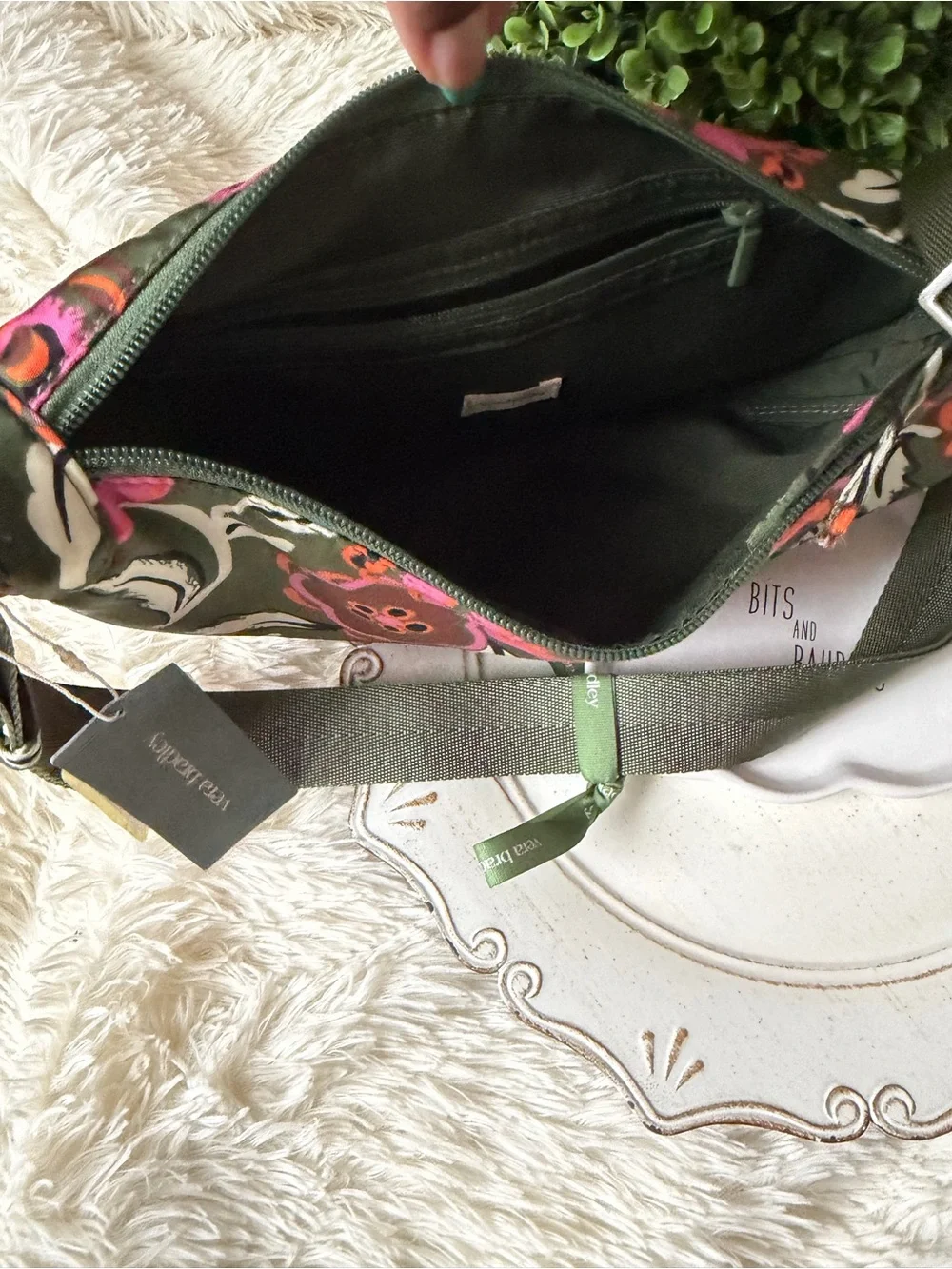 Vera Bradley Olive Crossbody with Pink & Orange Floral Print